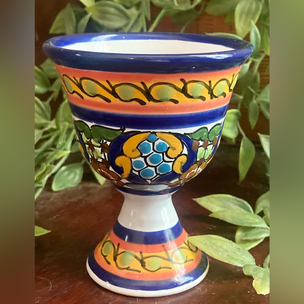Talavera Small Goblet Hand Painted S. De Araricio Mex Floral Signed